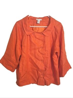 Tweeds Vintage Blazer Double Breast 3/4 Sleeve Orange Button Up Blouse Size XL